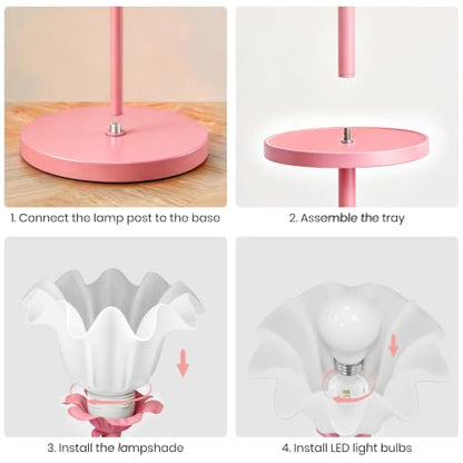 Pink Flower Floor Lamp with Table, Adjustable Floral Standing Lamp for Girl - color: Peach Pink