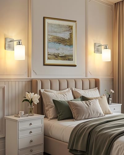 Wireless Battery Operated Wall Sconce Set of Two, Modern White Glass Nickel | Dimmable, Easy Install Rechargeable Wall Lights with Timer Remote for Living Room Bedroom, Emergency 3000K - color: Nickel(White Lampshades)