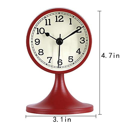 3" Round Quartz Analog Metal Alarm Clock Silent Non Ticking Desk Clock - color: Red
