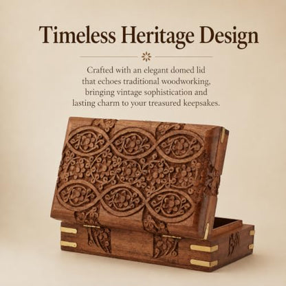 Ajuny Wooden Treasure Chest 8x5 Inch, Hand Carved Eye Floral Jewelry Box