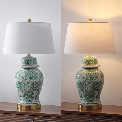 JONATHAN Y Ellis Chinoiserie Ginger Jar Table Lamp 29.5", Green/White - color: Green/White