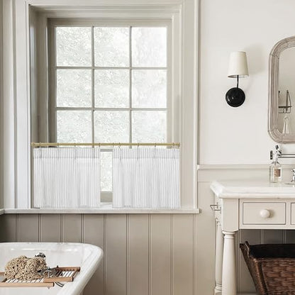 Lino Rosa Small Window Curtains 24 x 18 Inch Length,Sheer Semi Pleated Grey and White Curtains for Kitchen Bathroom Windows - color: Grey, size: 24"W x 18"L (Pack of 2)