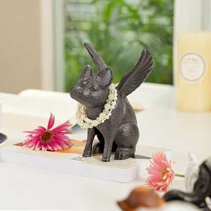 Sungmor Cast Iron Flying Pig Statue, Doorstop - Rustic Brown - color: Flying Pig