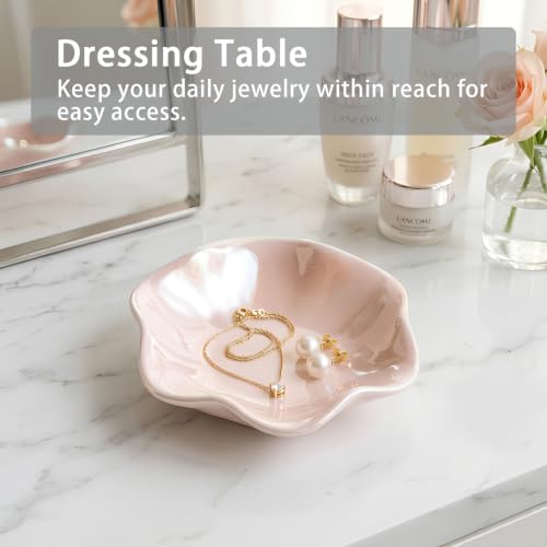 Ceramic Ring Dish, Jewelry Trinket Tray for Rings and Earrings - color: Iridescent Pink