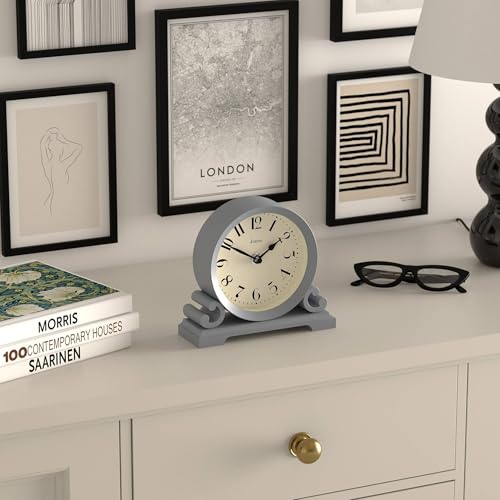 JONES CLOCKS® Saloon Mantel Clock | Small Traditional Double Scroll Design | French Navy | Contemporary Classic Style for Desk, Table, Shelf or Bedside - color: French Navy