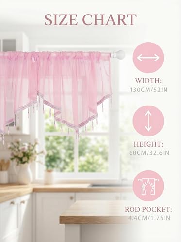 Molaxhome Swag Curtain Scalloped Curtain Valance Drape Sheer Lace Panel 1pc - color: Pink