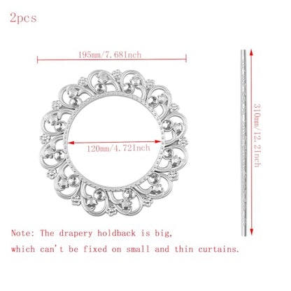 2pcs Silver Curtain Tiebacks, Round Drapery Holdbacks, 12 Crystals - style: 12 Crystals Silver
