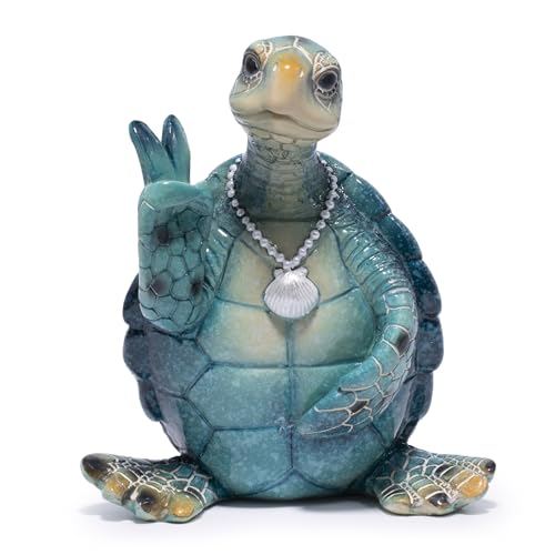 Hodao Summer Sea Turtle Figurine, Peace Sign Ocean Turtle Coastal Decor - color: Blue-2