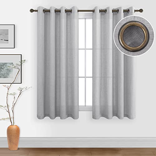 KOUFALL Grey Bronze Grommet Linen Blend Sheer Curtains 52x45 Inches Long - color: Grey, size: 52"W x 45"L (Pack of 2)