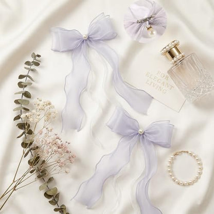 White Lace Bow Curtain Tiebacks 6-Pack, Vine Floral Curtain Holdbacks - color: Misty Gray