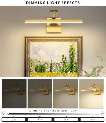 Hard-Wired Picture Light Dimmable LED Picture Lights for Paintings 15.7" Inch Brass Metal Body Wall Pictures with Adjustable Gold Swing Arm Art Display Lamps 7W 3000K Warm White Book Light - color: Hard-Wired Brass-square base, size: 15.7inch Dimmable