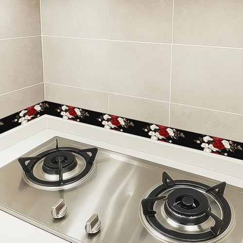 HOMETITUTE Peel and Stick Wallpaper Border 4x196in Red Rose Pattern - color: rose pattern