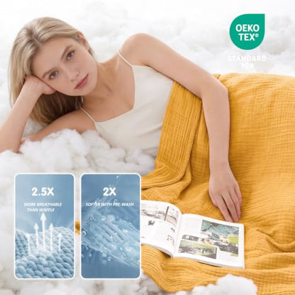 EMME Muslin Cotton Blanket Adults Heather Yellow Throw XL 50"x70" - color: 12 - Yellow, size: Large Throw (50" X 70")