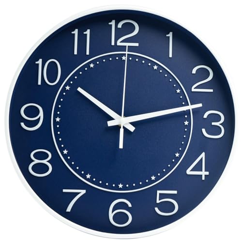 HZDHCLH 12 Inch Modern Wall Clock Battery Operated Silent Non Ticking - color: Navy Blue, size: 12 Inch