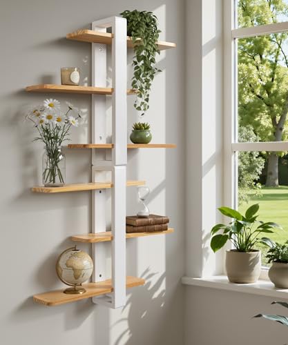 SUMGAR Floating Shelves for Wall, 3 Tier White Wood Adjustable Shelf Unit - color: White&wooden, size: 3 Tier 19.6in