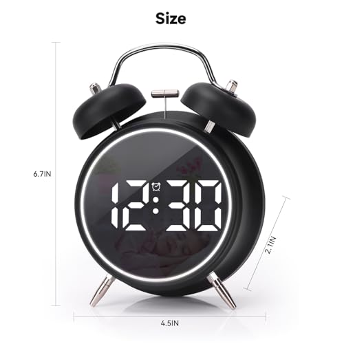 Digital Small Alarm Clock, 4.5 Inch Double Bell Electronic LED Alarm Clock - color: Black