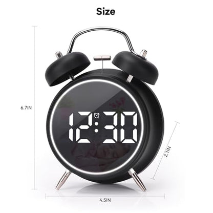Digital Small Alarm Clock, 4.5 Inch Double Bell Electronic LED Alarm Clock - color: Black