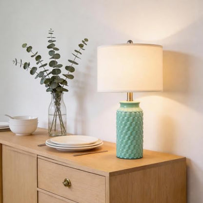 USumkky 20.5" Ceramic Table Lamps Set of 2 - Modern Farmhouse & Boho Style, Bedside Nightstand Lamps for Bedroom, Living Room End Table Lamps, Small Desk Lamp(Tiffany Blue) - color: 20.5" Tiffany Blue