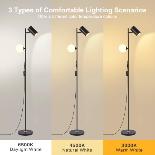 Modern Reading Floor Lamp with 3-Color Dimmable LED, 63" Tall - color: Black