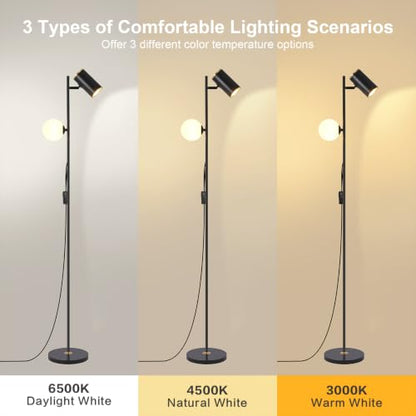 Modern Reading Floor Lamp with 3-Color Dimmable LED, 63" Tall - color: Black