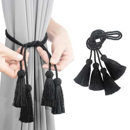 Elegant Tassel Curtain Tiebacks Rope Curtain Tie Backs for Windows Porlau - color: Black