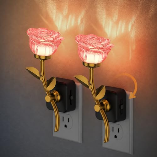 JandCase Night Light, Night Lights Plug into Wall, Rose Crystal Nightlight - color: Rose