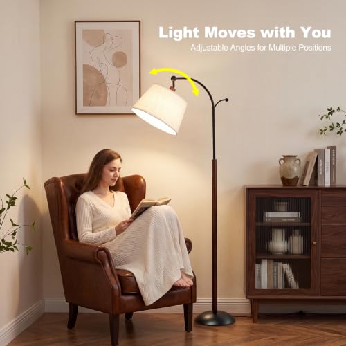 Floor Lamp, 9W LED Arch Floor Lamp - Solid Wood with Black Base - color: Solid Wood + Black Base