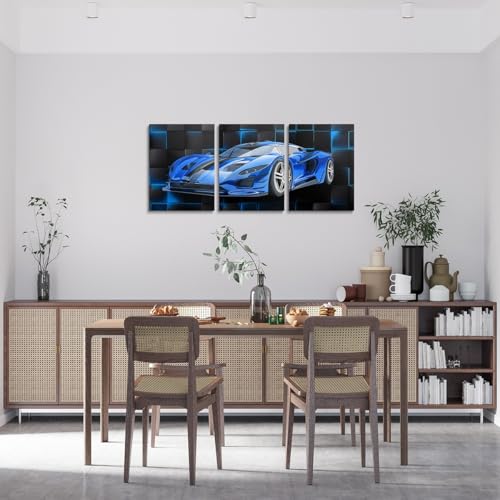 Feelyou Race Car Wall Art 12" x 16" x 3 - color: Pale Blue
