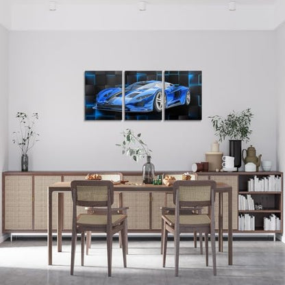 Feelyou Race Car Wall Art 12" x 16" x 3 - color: Pale Blue
