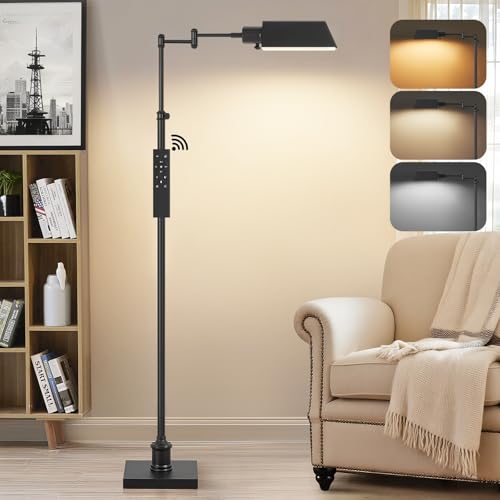 GyroVu Traditional Height Adjustable Pharmacy Floor Lamp with 350° Swing Arm, Color Temperature Adjustable Standing Lamp Metal Shade for Living Room Reading House Bedroom Home Office(Black) - color: Black
