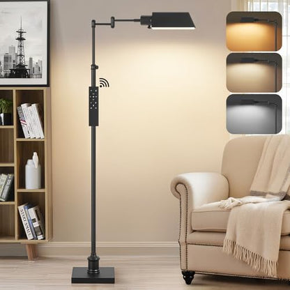 GyroVu Traditional Height Adjustable Pharmacy Floor Lamp with 350° Swing Arm, Color Temperature Adjustable Standing Lamp Metal Shade for Living Room Reading House Bedroom Home Office(Black) - color: Black
