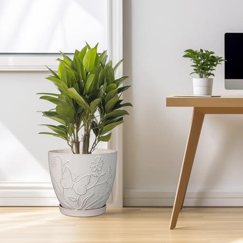 MPotTo 10 Inch Plant Pot, Ceramic Planter Pot, White - color: Butterflies and Flowers White
