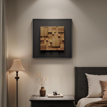 Framed 3D Textured Wood Wall Art for Living Room, Abstract Geometric 20x20 - color: Black and Walnut-B, size: 20"L x 20"W