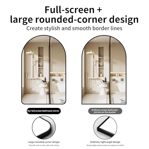 Arched Bathroom Mirror 24"x36",Black,Tempered Glass - color: Black, size: 36"L x 24"W
