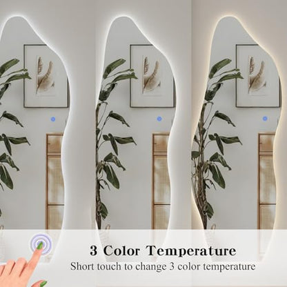 QDSSDECO 63" x 24" LED Full Length Wall Mirror, Wavy Frameless Design - color: Led Cloud