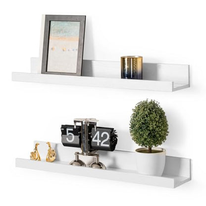Muzilife 24" Wood Floating Shelves Wall Shelf with Lip, 2Pcs, White - color: White, size: 24"
