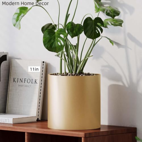 10 Inch Gold Metal Plant Pot with Drainage Hole, Indoor Outdoor - color: 10 Inch Golden