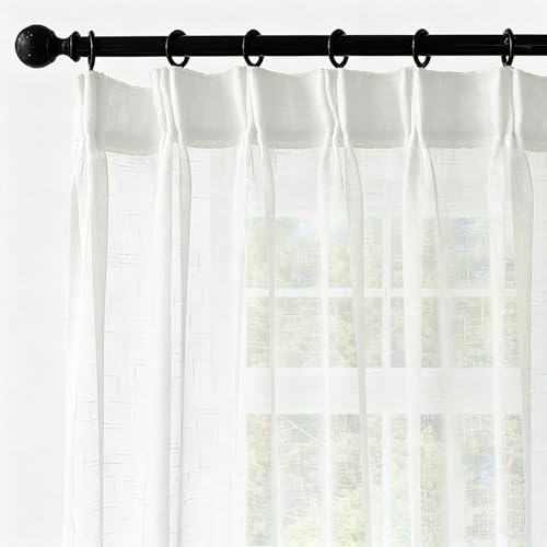 Off White Sheer Curtains 90 Inches Long Pinch Pleat Linen Textured Ceiling - color: Off White, size: 54"W x 90"L (Pack of 2)