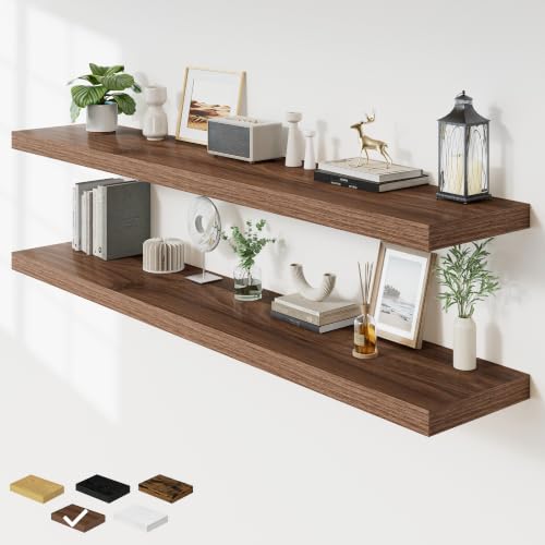 RICHFOCUS 72Inch Floating Shelves for Wall 2Pack|Walnut|12" Deep