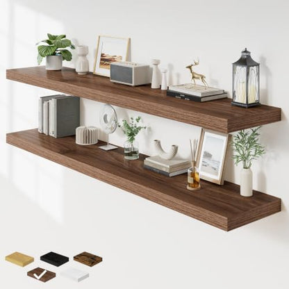 RICHFOCUS 72Inch Floating Shelves for Wall 2Pack|Walnut|12" Deep