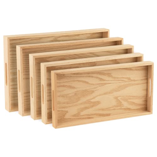 Hammont Montessori Wooden Serving Trays - 5 Piece Set, Brown Oak Wood, Decorative, Convenient, Versatile, Easy to Clean - size: Premium Oak Set