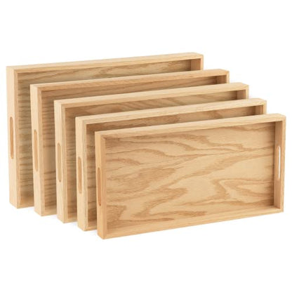 Hammont Montessori Wooden Serving Trays - 5 Piece Set, Brown Oak Wood, Decorative, Convenient, Versatile, Easy to Clean - size: Premium Oak Set