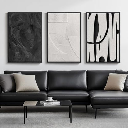 Framed Black and White Abstract Wall Art for Living Room, 3 Piece 24x36 In - color: Black and White Dialogue, size: 24" W x 36" H x 3Pcs