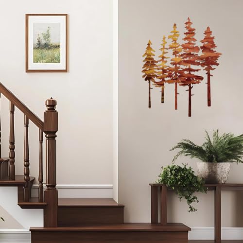 ESTART Metal Autumn Pine Tree Wall Art, Metal Tree Wall Decor - color: Brown