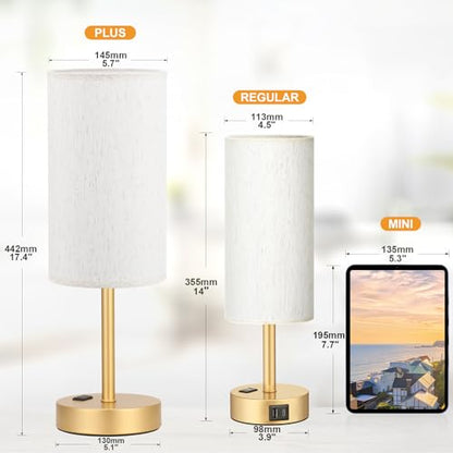 Fenmzee 17.4" Gold Lamp for Bedroom - Dimmable Touch, USB A+C, AC Outlet - color: Cream - Gold, size: 17.4"