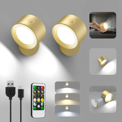 Racokky LED Wall Mounted Lights with Remote, Rechargeable Wall Sconces - color: Gold