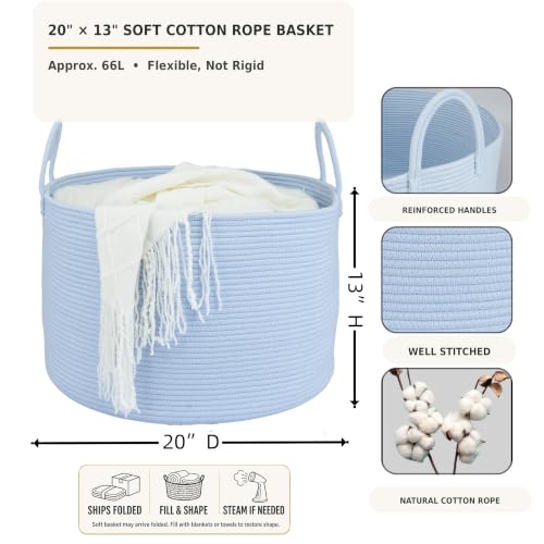 XUANGUO 66L Large Blanket Basket, Round Cotton Rope Basket, Blue - color: blue