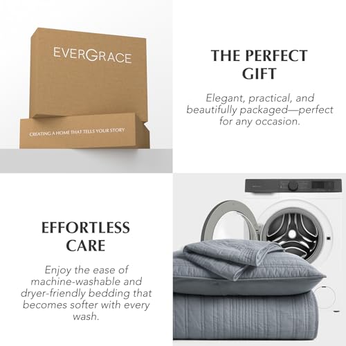 EVERGRACEHOME 100% Cotton Modern Lines Quilt Set King Size, Smoky Blue - color: Smoky Blue, size: King (108" X 92")