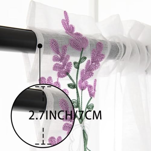 Floral Sheer Curtains Embroidered Lavender Patterned Semi-Sheer Curtain 84 Inches Long 2 Panels Rod Pocket Spring Voile Drapes for Living Room, Bedroom(W52 x L84 Inch, White&Purple) - color: Purple, size: 52"W x 84"L (Pack of 2)