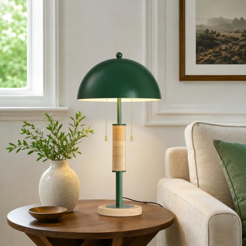 Green Bedside Table Lamp Set 2 Mid Century Modern Tavertine Nightstand Lamp - color: Green